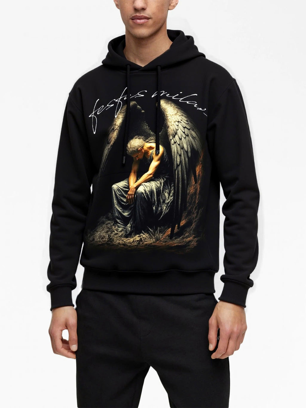 FesFas Fallen Angel-print Hoodie | Black