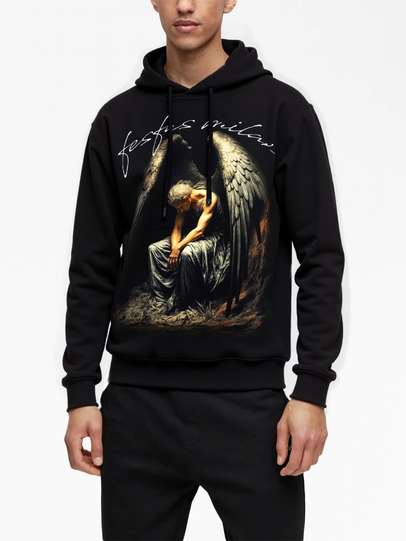 FesFas Fallen Angel-print Hoodie | Black