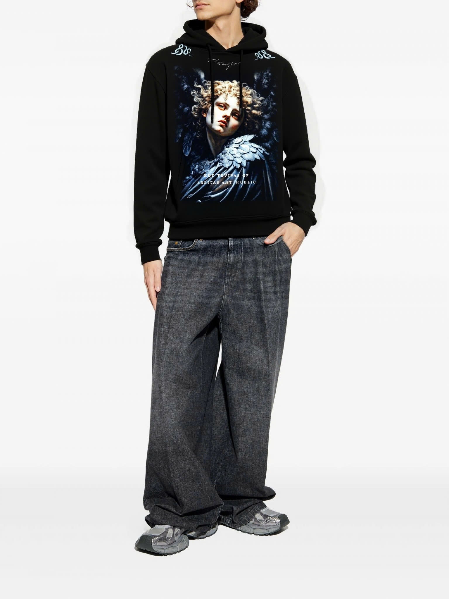FesFas Angel-print Hoodie | Black