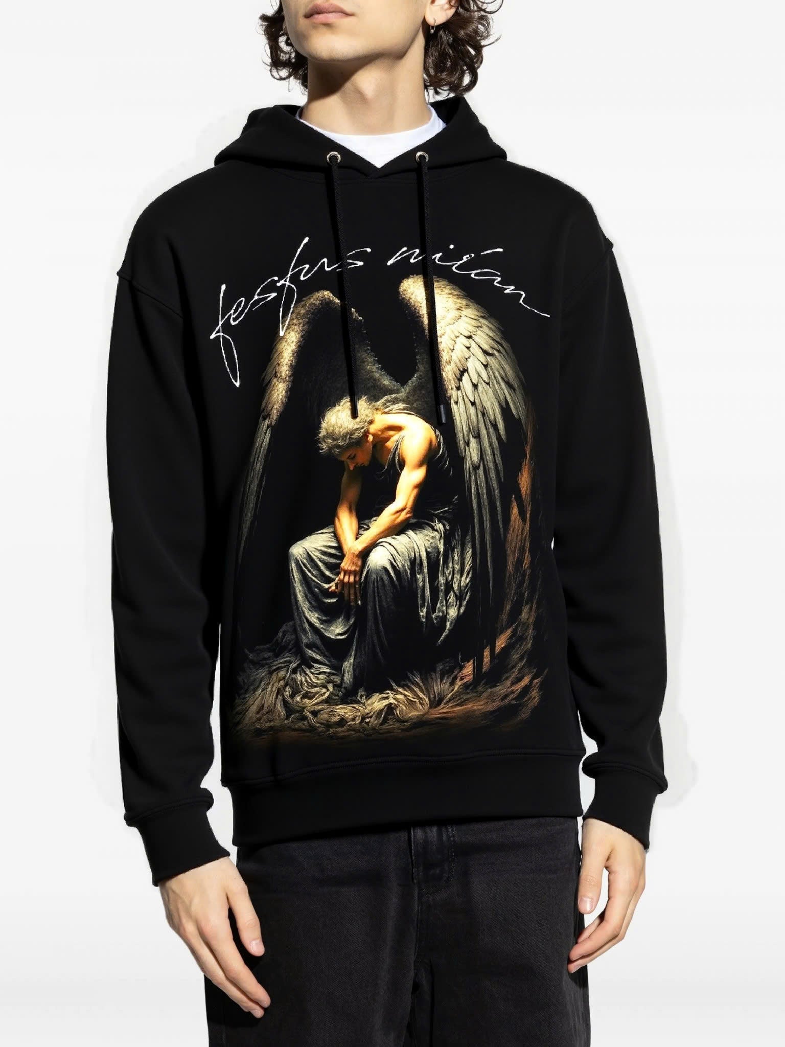 FesFas Fallen Angel-print Hoodie | Black