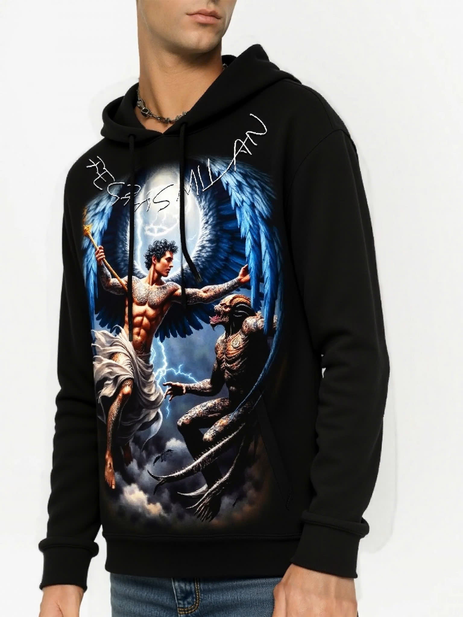 FesFas Angel-print Hoodie | Black