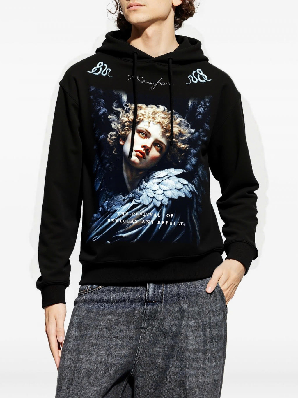 FesFas Angel-print Hoodie | Black