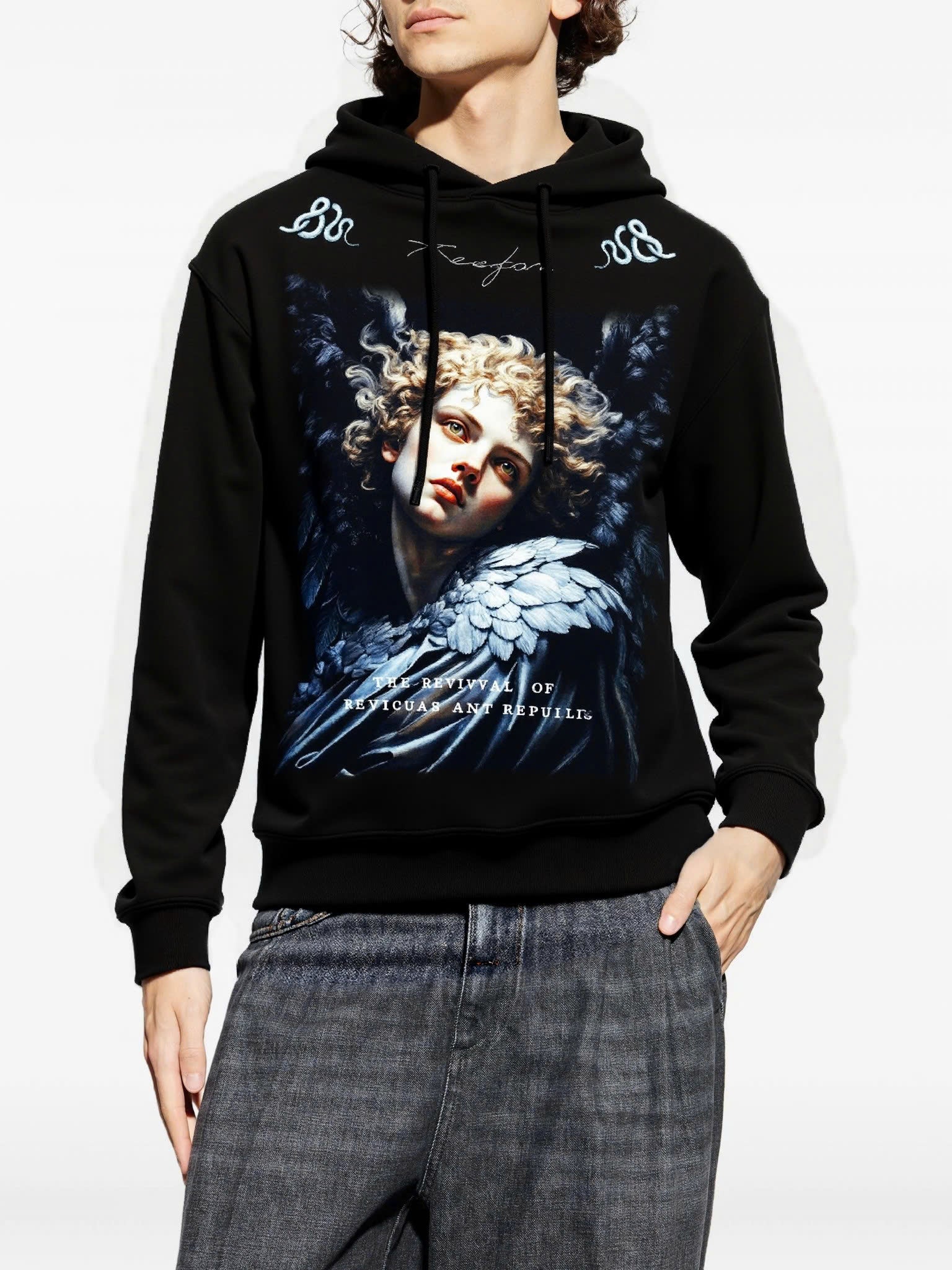 FesFas Angel-print Hoodie | Black