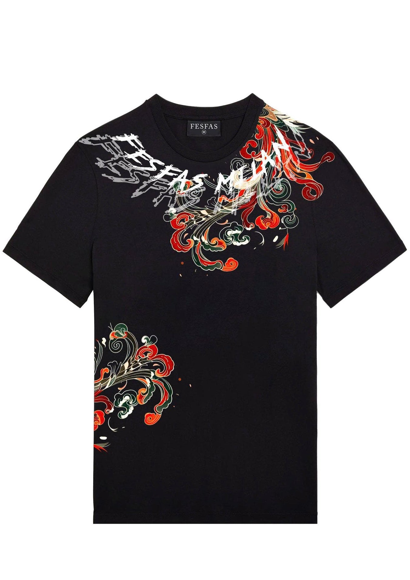 FesFas phoenix tail-print T-shirt | Black