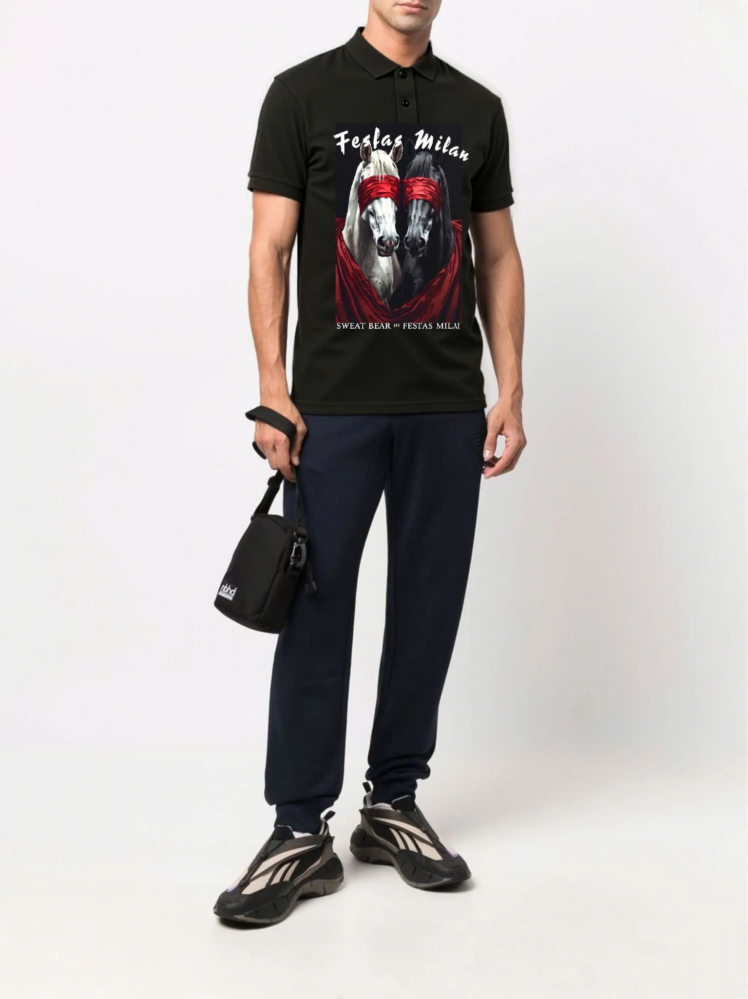 FesFas horses-print Polo Shirt | Black