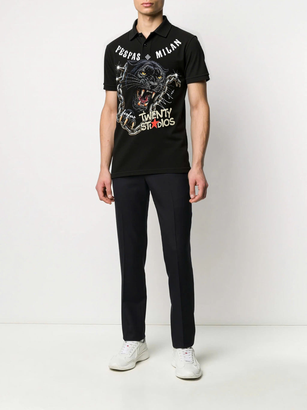 FesFas chains panther-print Polo Shirt | Black