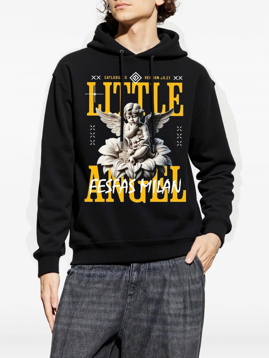 FesFas Angel-print Hoodie | Black