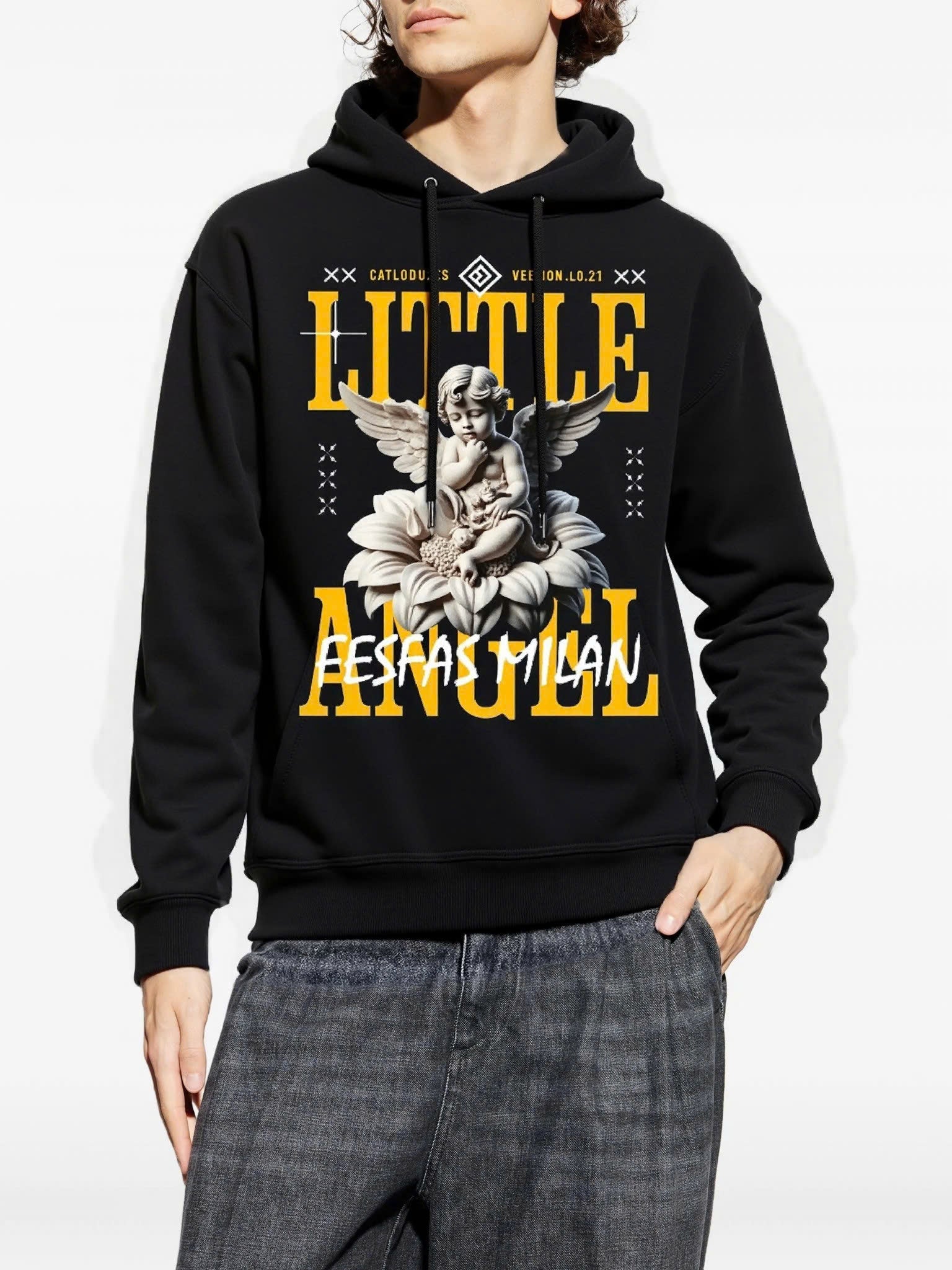 FesFas Angel-print Hoodie | Black