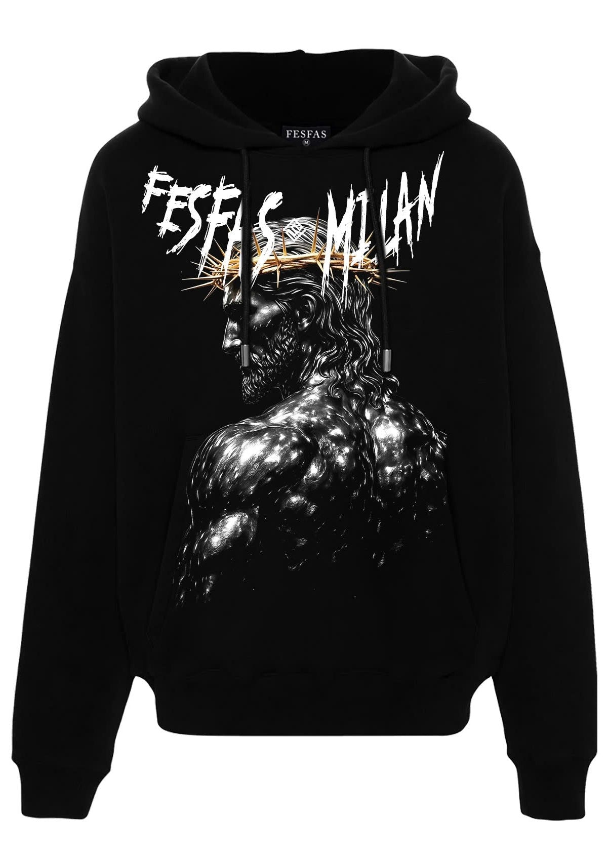 FesFas god-print Hoodie | Black