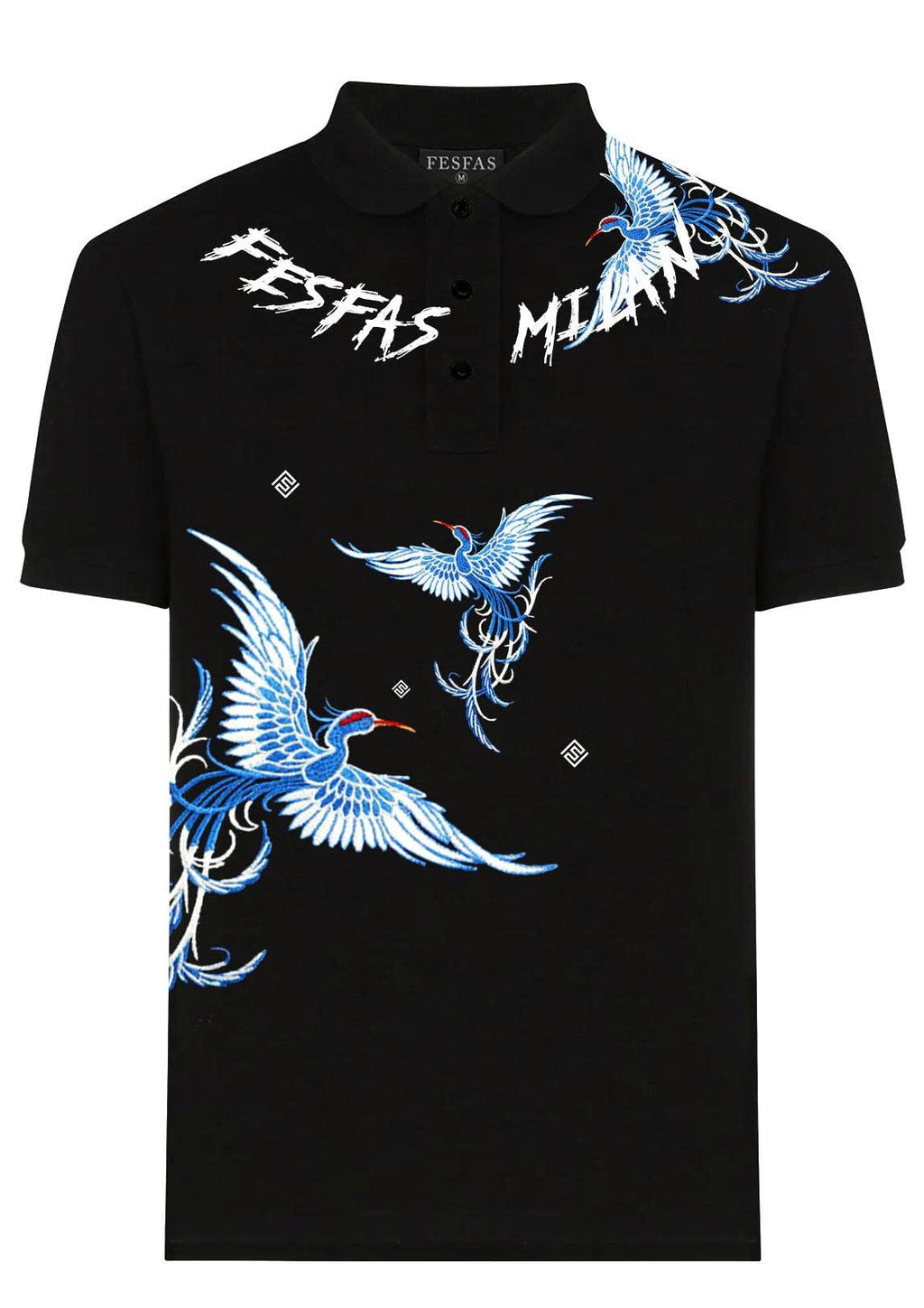 FesFas blue phoenix-print Polo Shirt | Black