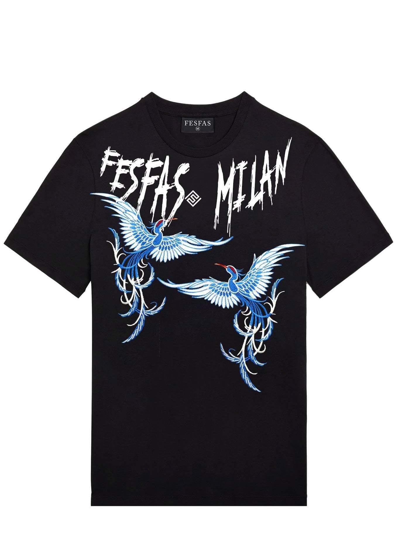 FesFas blue phoenix-print T-shirt | Black