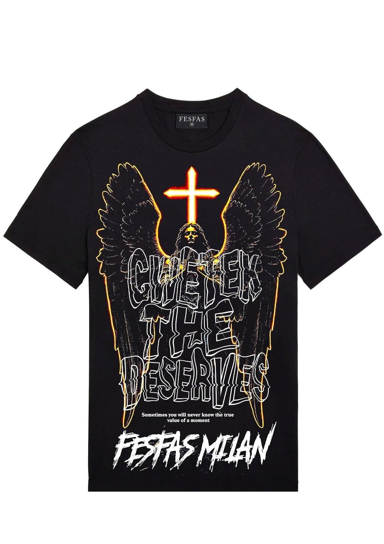 FesFas angel-print T-shirt | Black