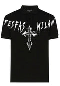 FesFas cross-print Polo Shirt | Black