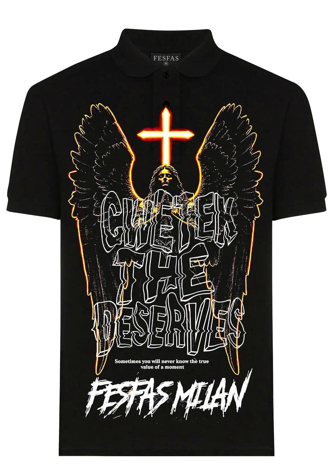 FesFas angel-print Polo Shirt | Black