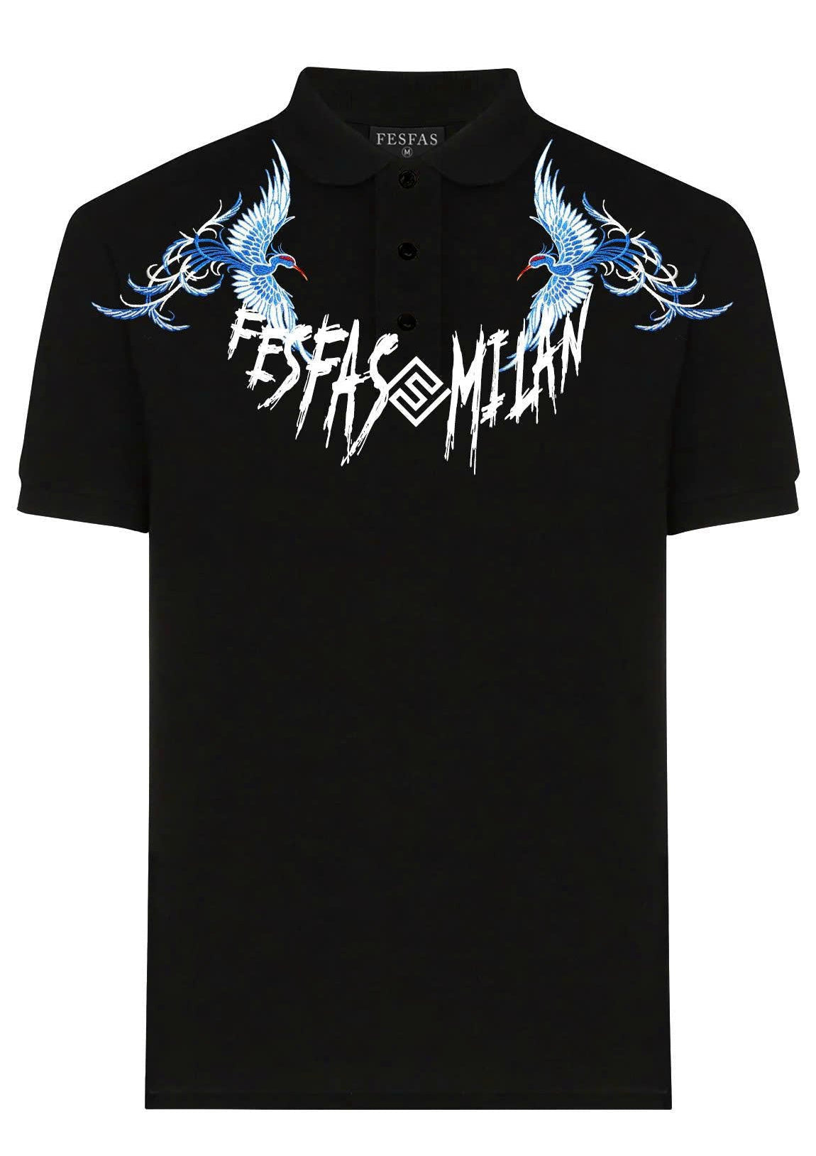 FesFas blue phoenix-print Polo Shirt | Men | Black