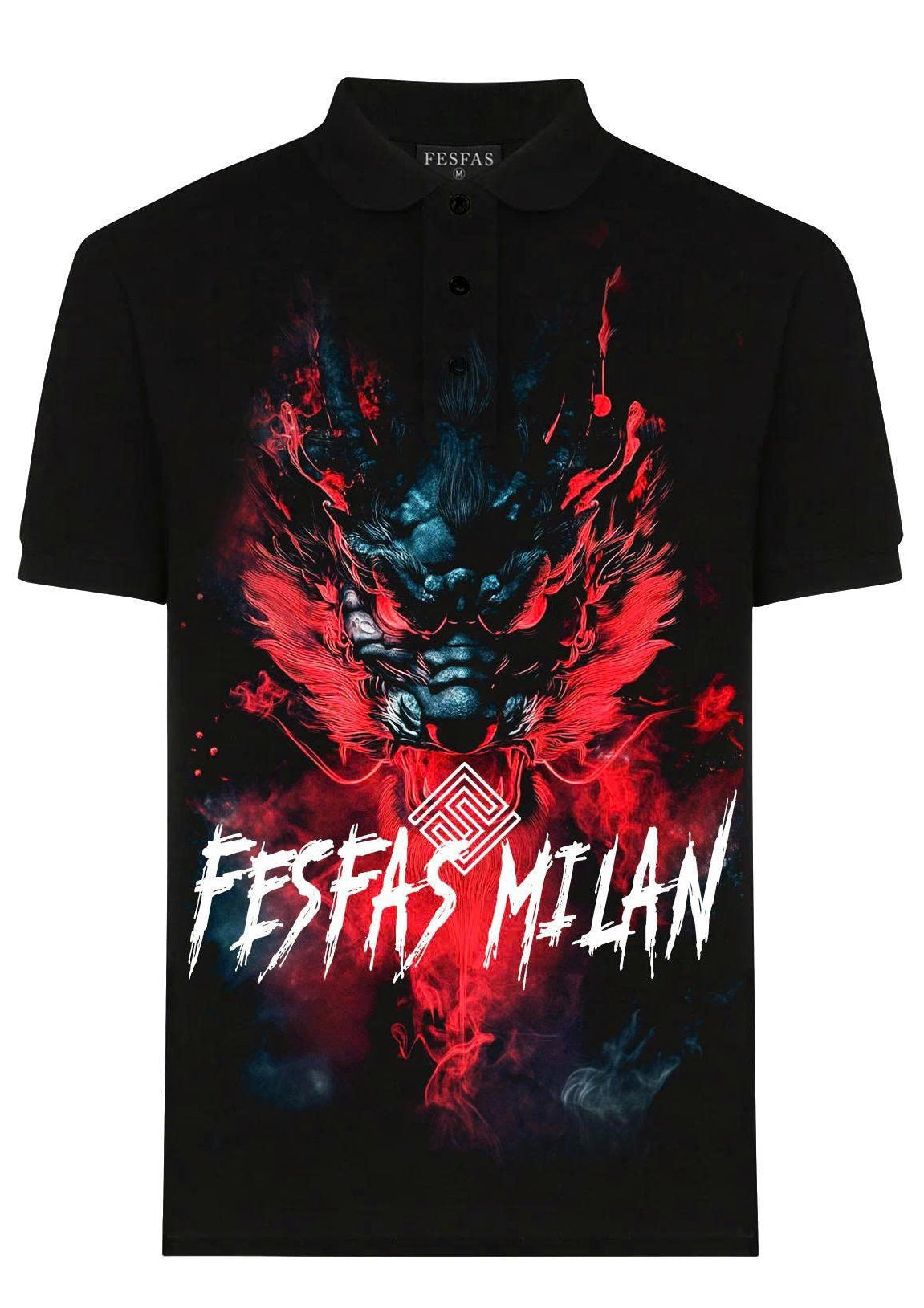 FesFas dark oni fusion-print Polo Shirt | Black