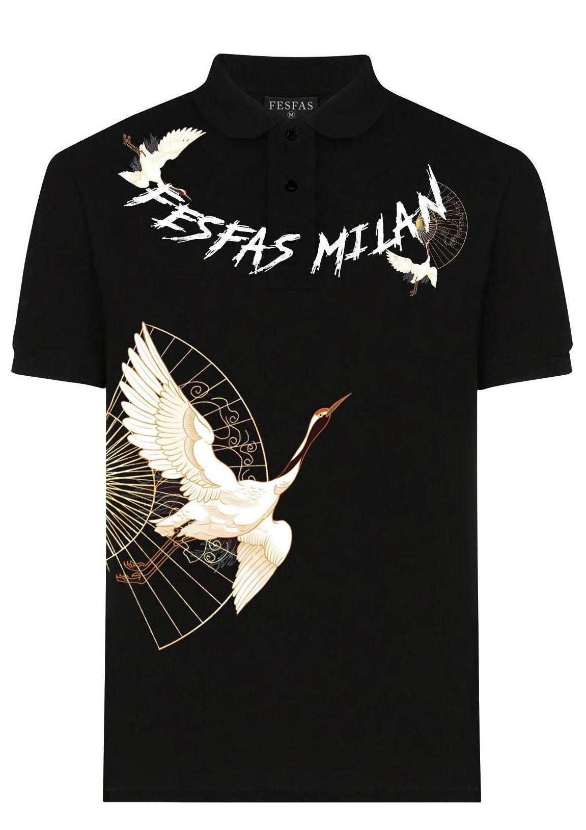 FesFas crane-print Polo Shirt | Black