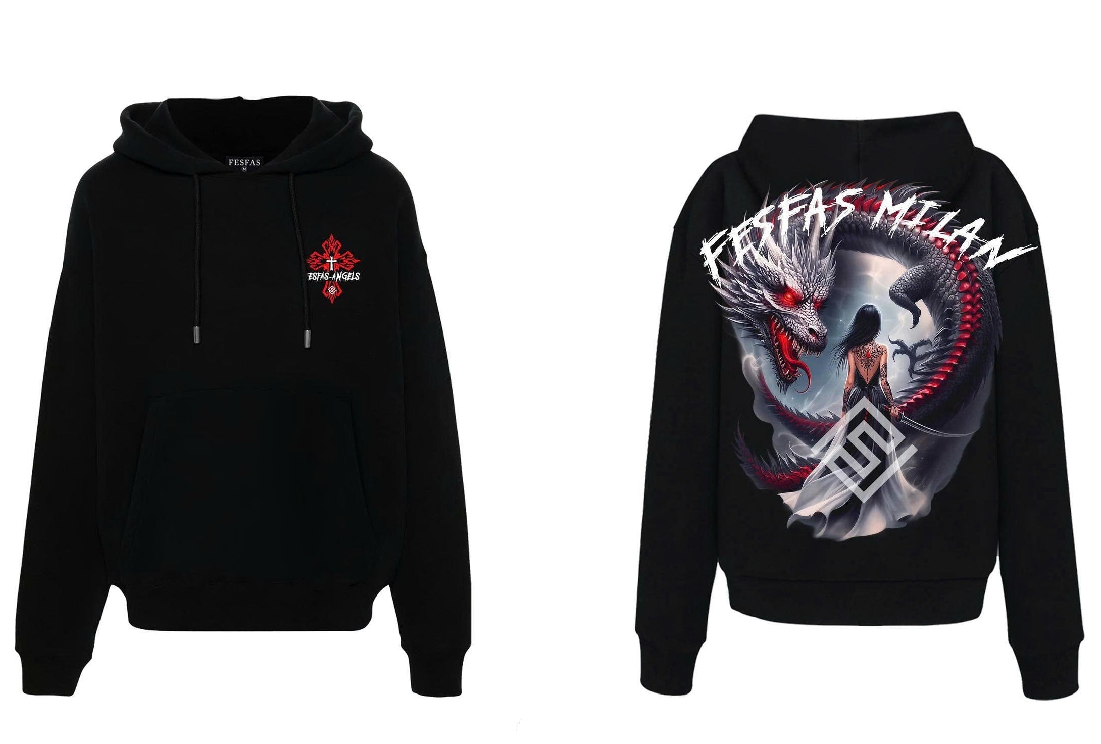 FesFas tattoos-print Hoodie | Black