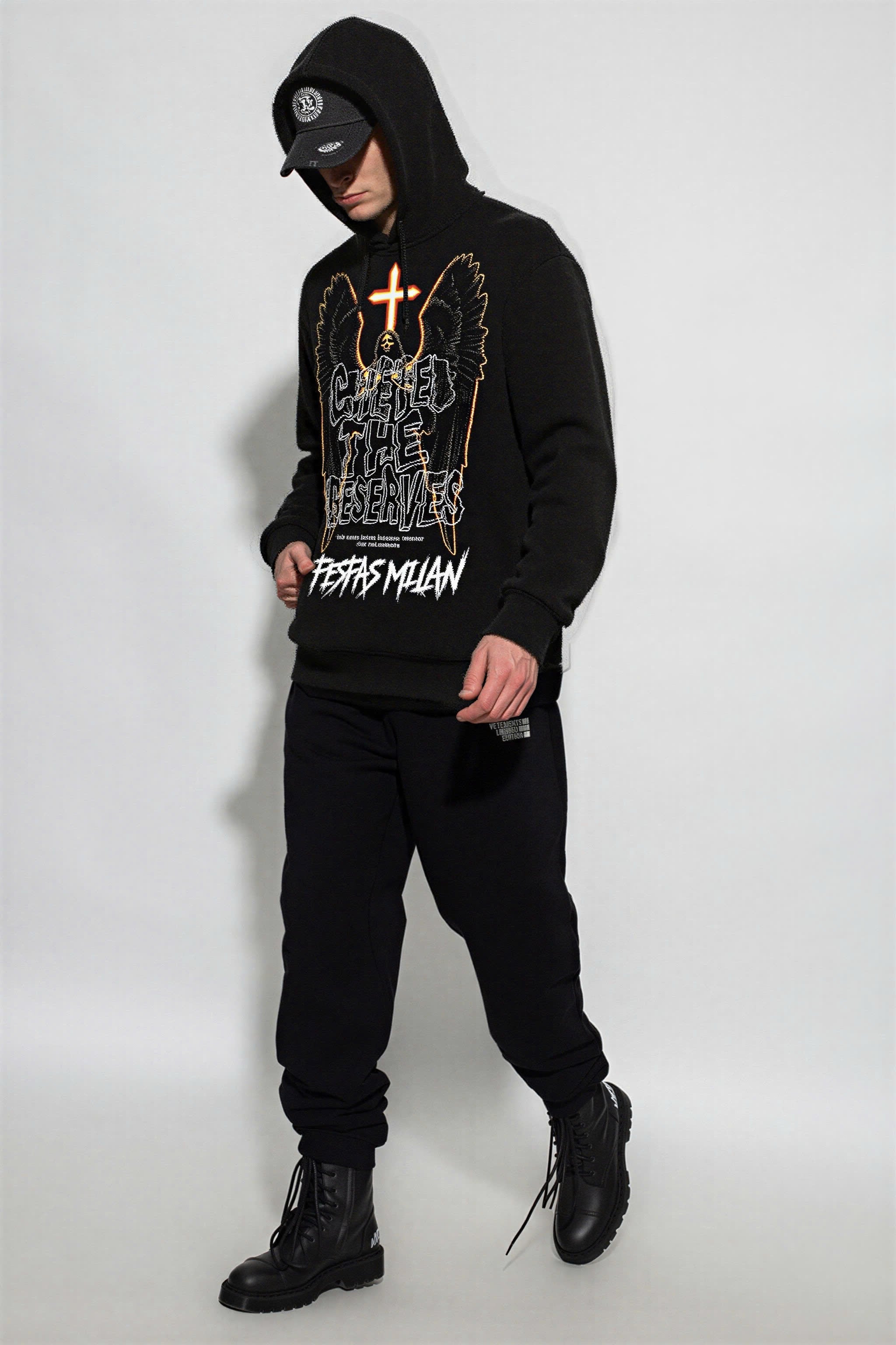 FesFas angel-print Hoodie | Black