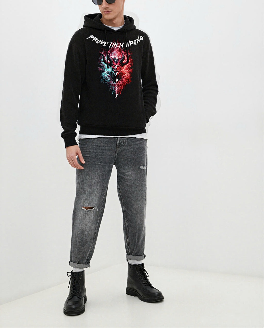 FesFas fire demon-print Hoodie | Black