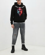 FesFas fire demon-print Hoodie | Black
