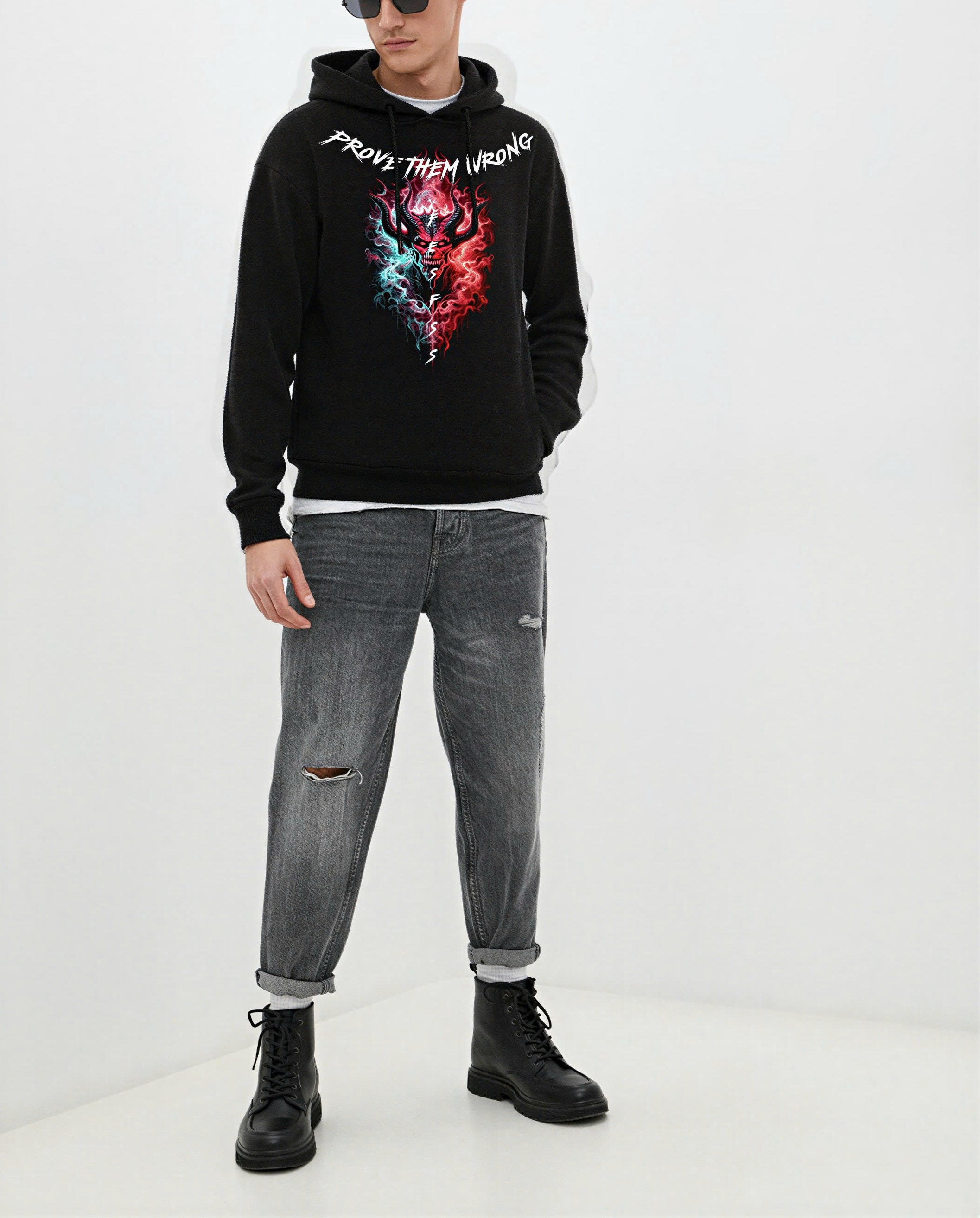 FesFas fire demon-print Hoodie | Black