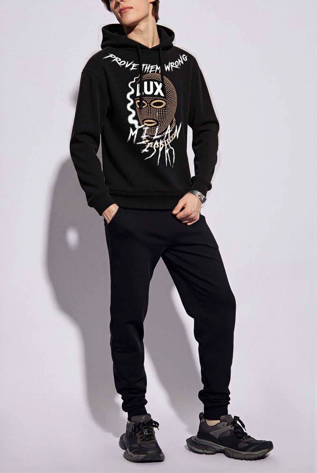 FesFas mask-print Hoodie | Black
