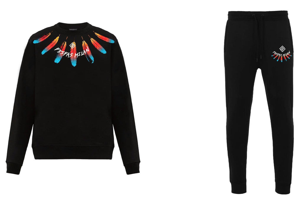 FesFas feathers-print Sweatshirt Set | Black