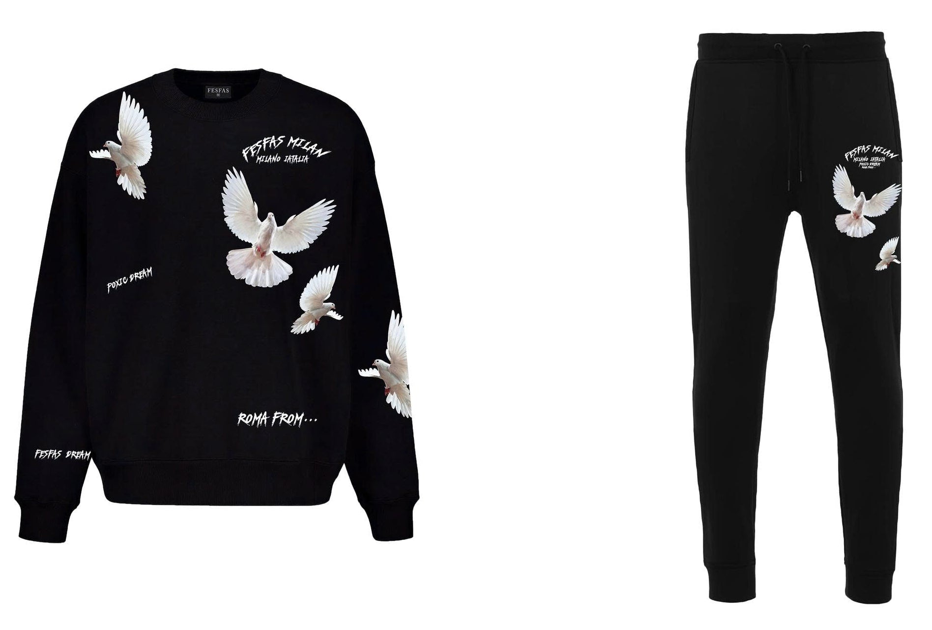 FesFas pigeons-print Sweatshirt Set | Black