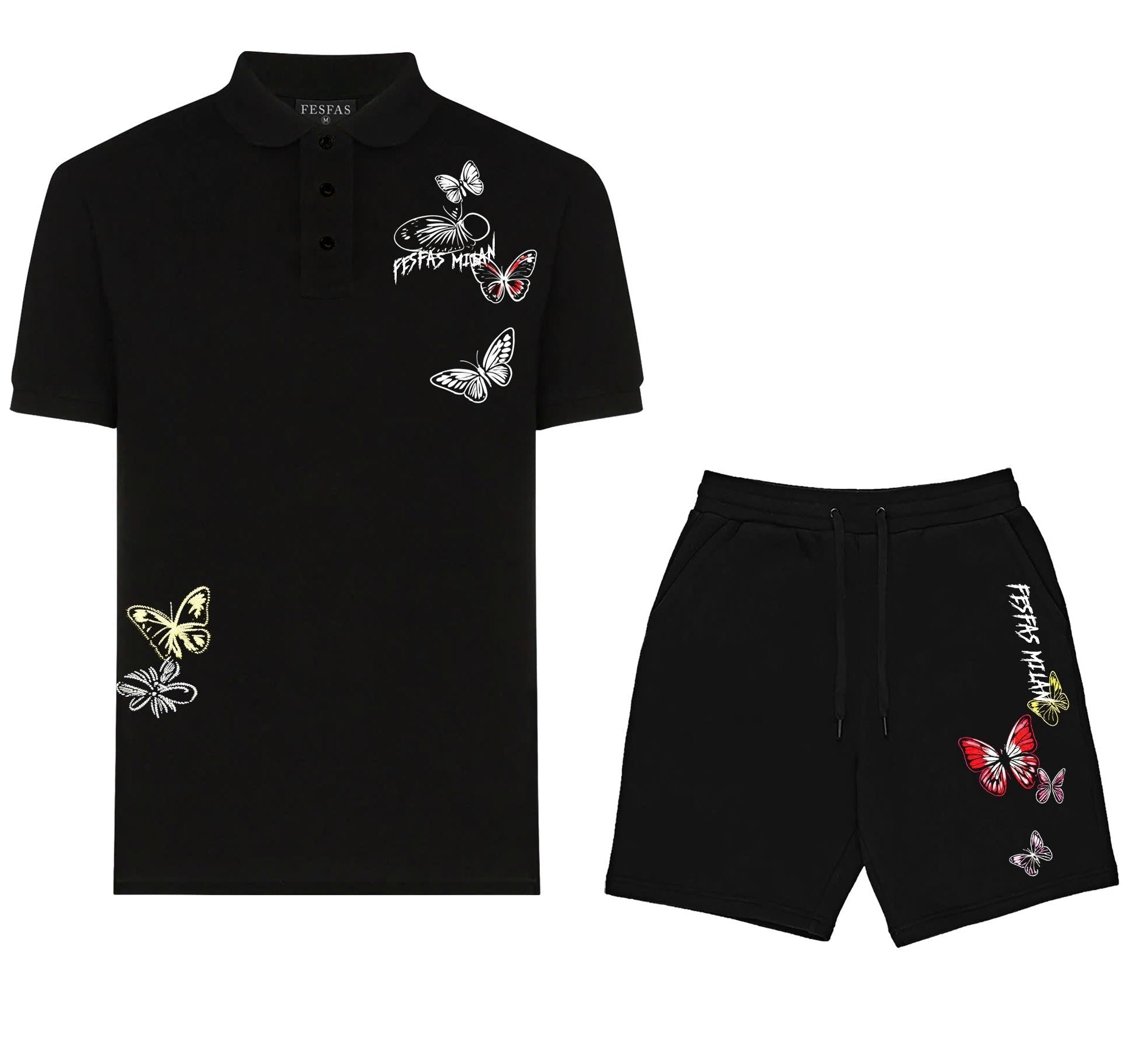 FesFas butterflies-print Polo Set | Black