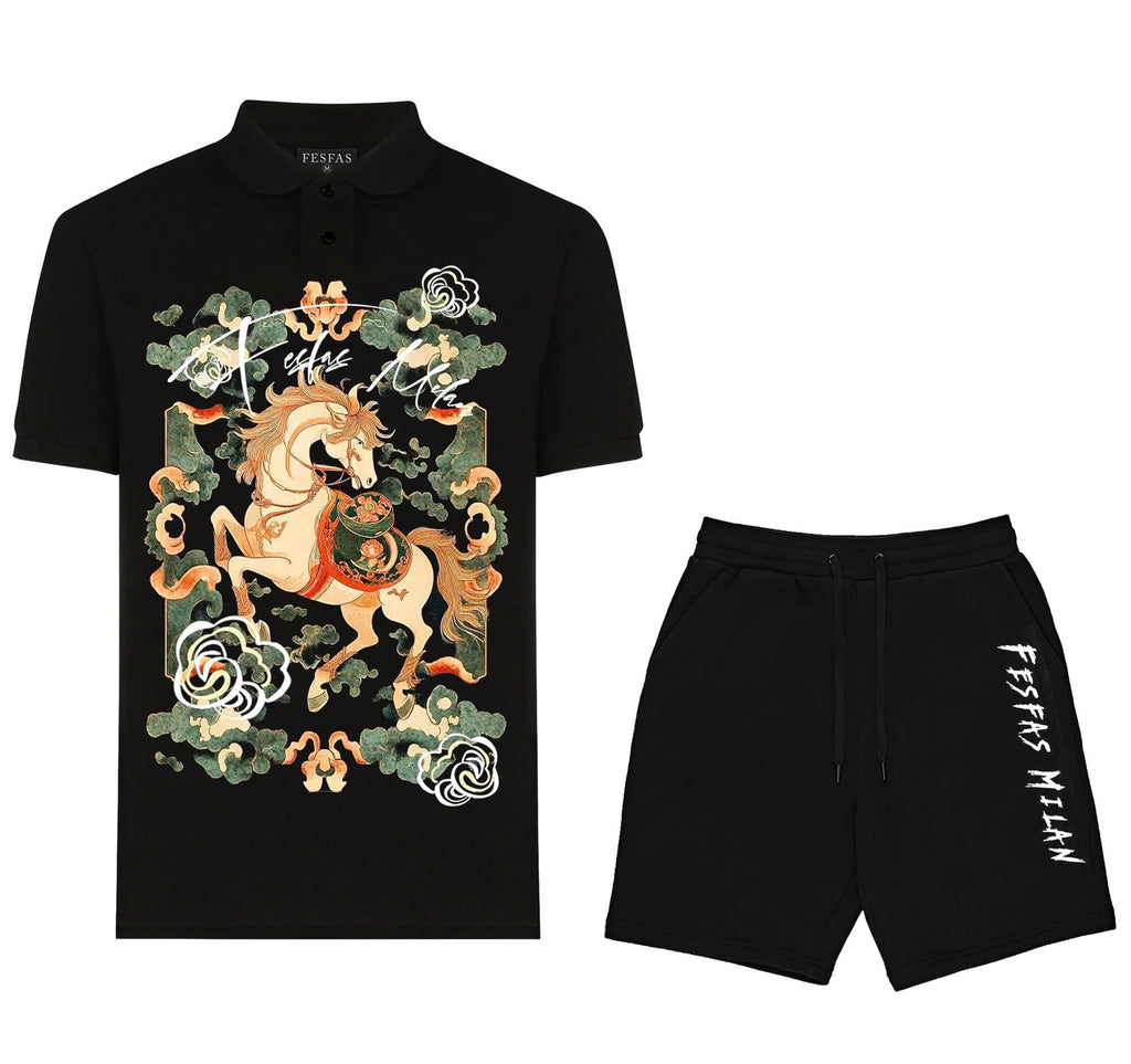 FesFas cloud horse-print Polo Set | Black