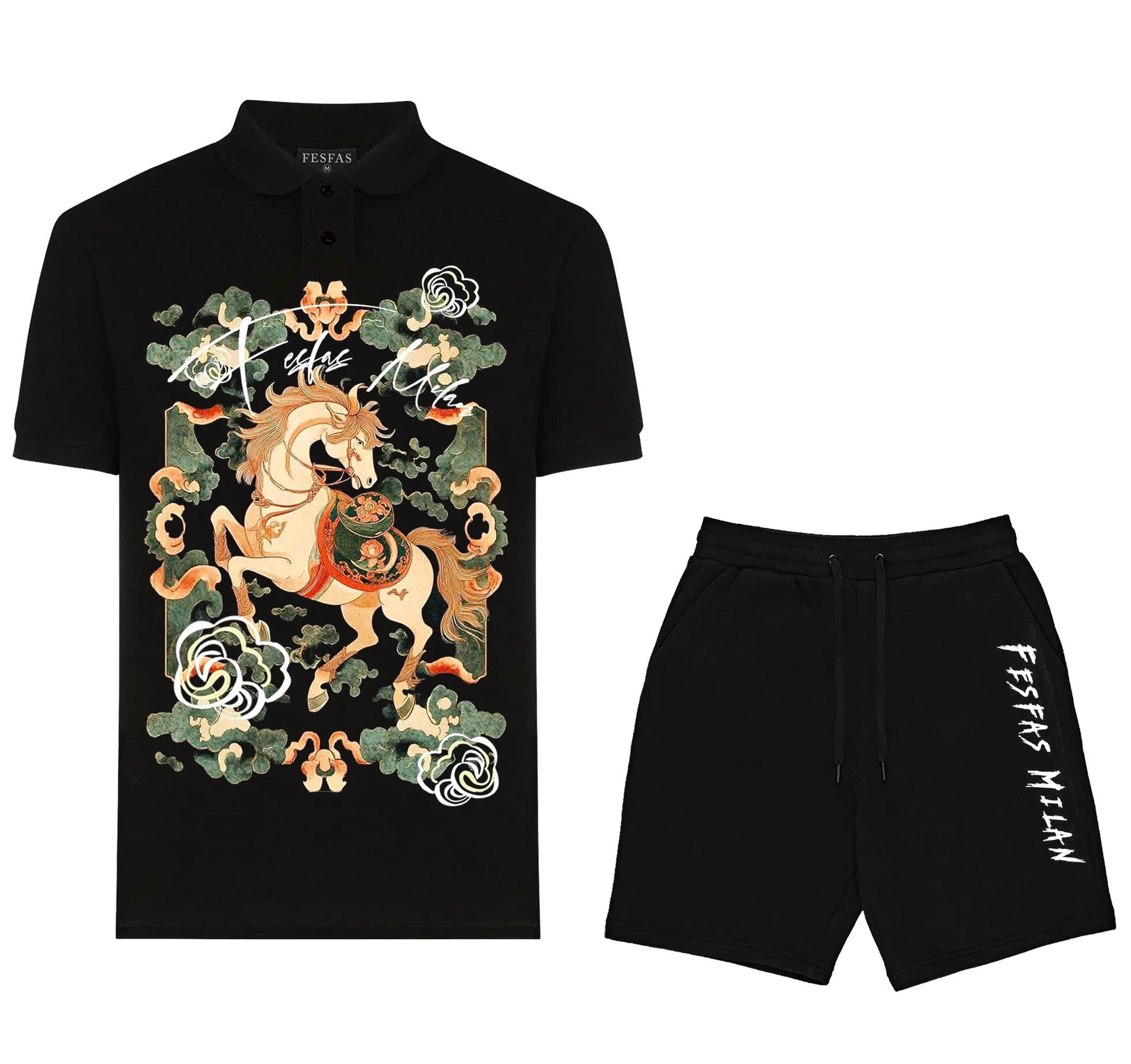 FesFas cloud horse-print Polo Set | Black