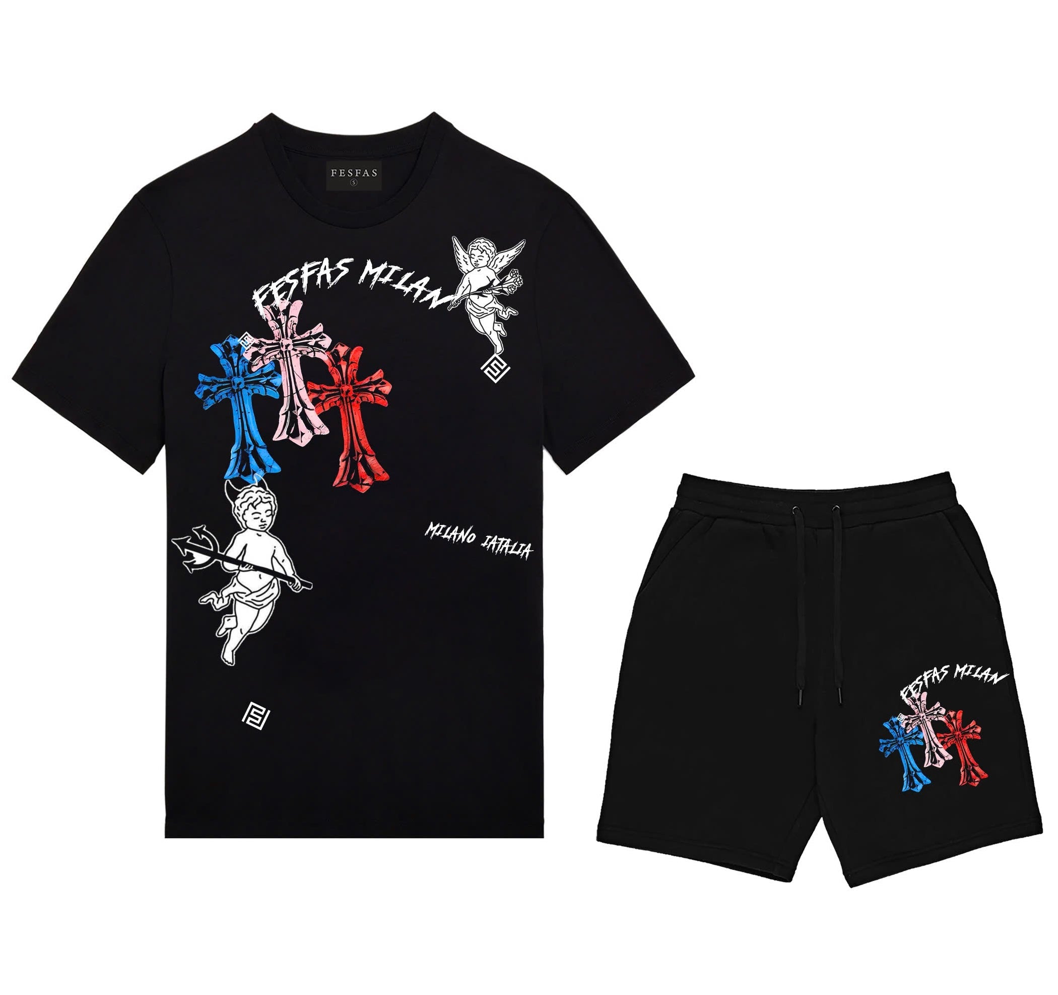 FesFas cross-print T-shirt Set | Black | Men