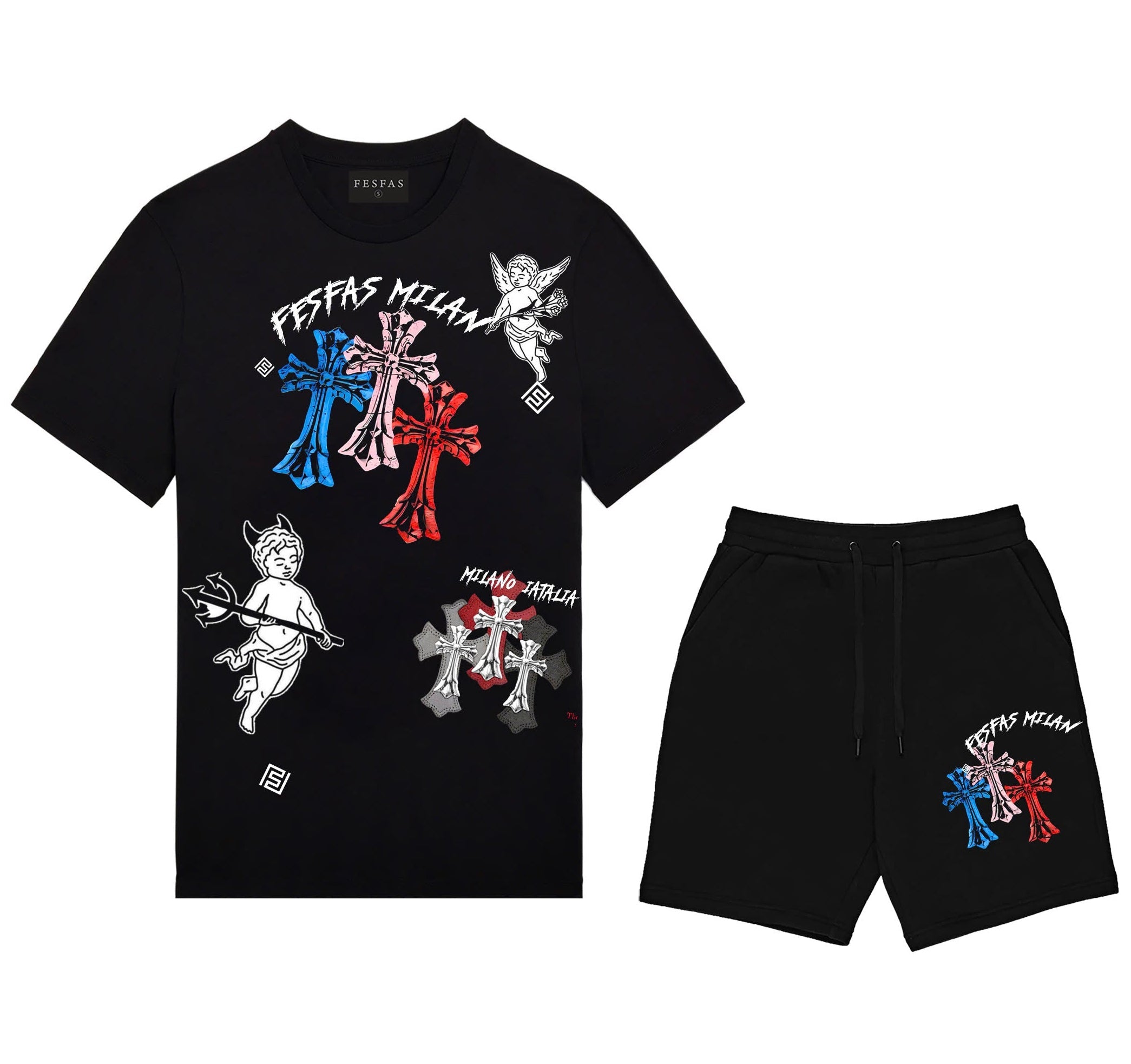 FesFas cross-print T-shirt Set | Black | Men
