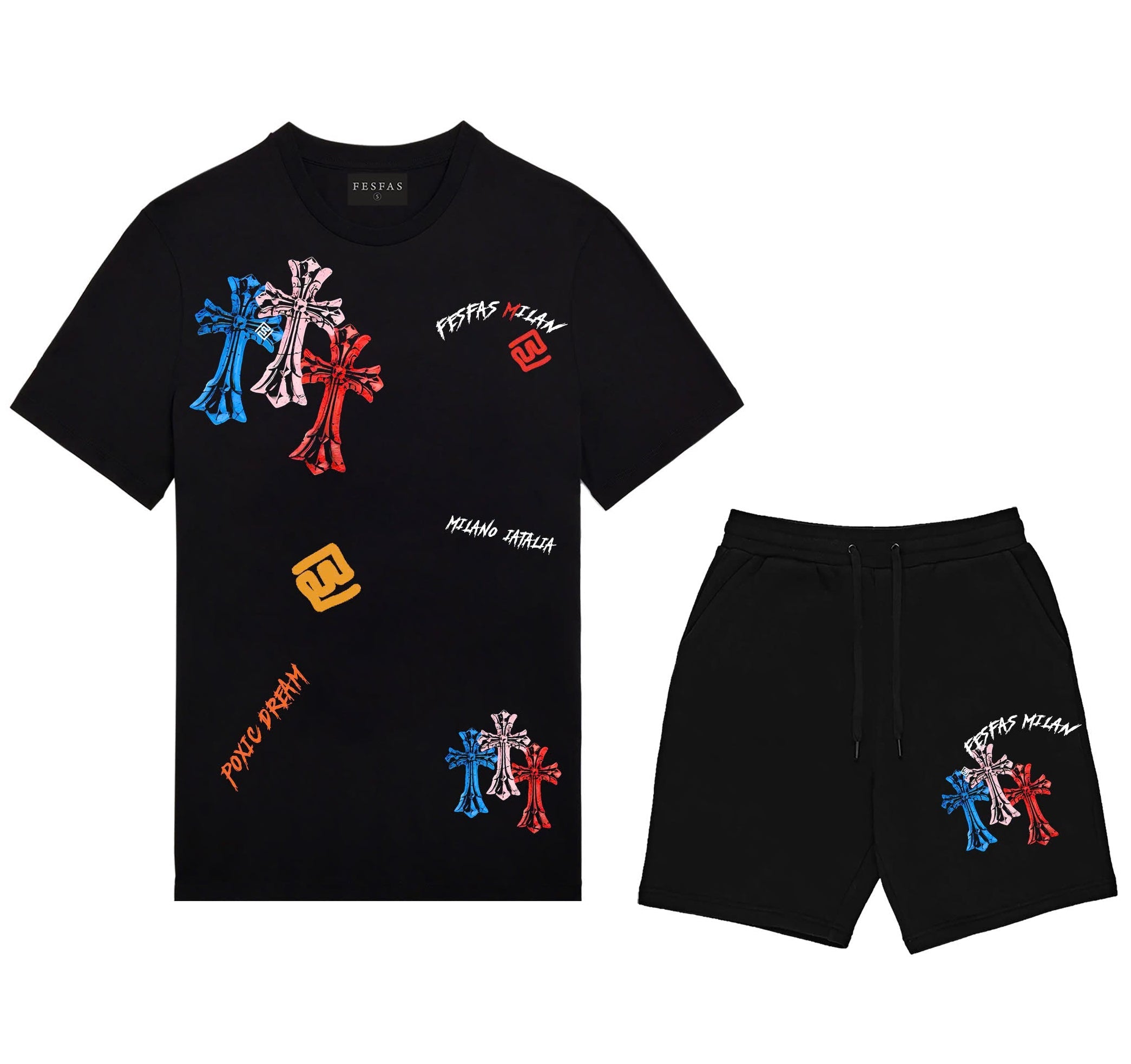 FesFas cross-print T-shirt Set | Black | Men