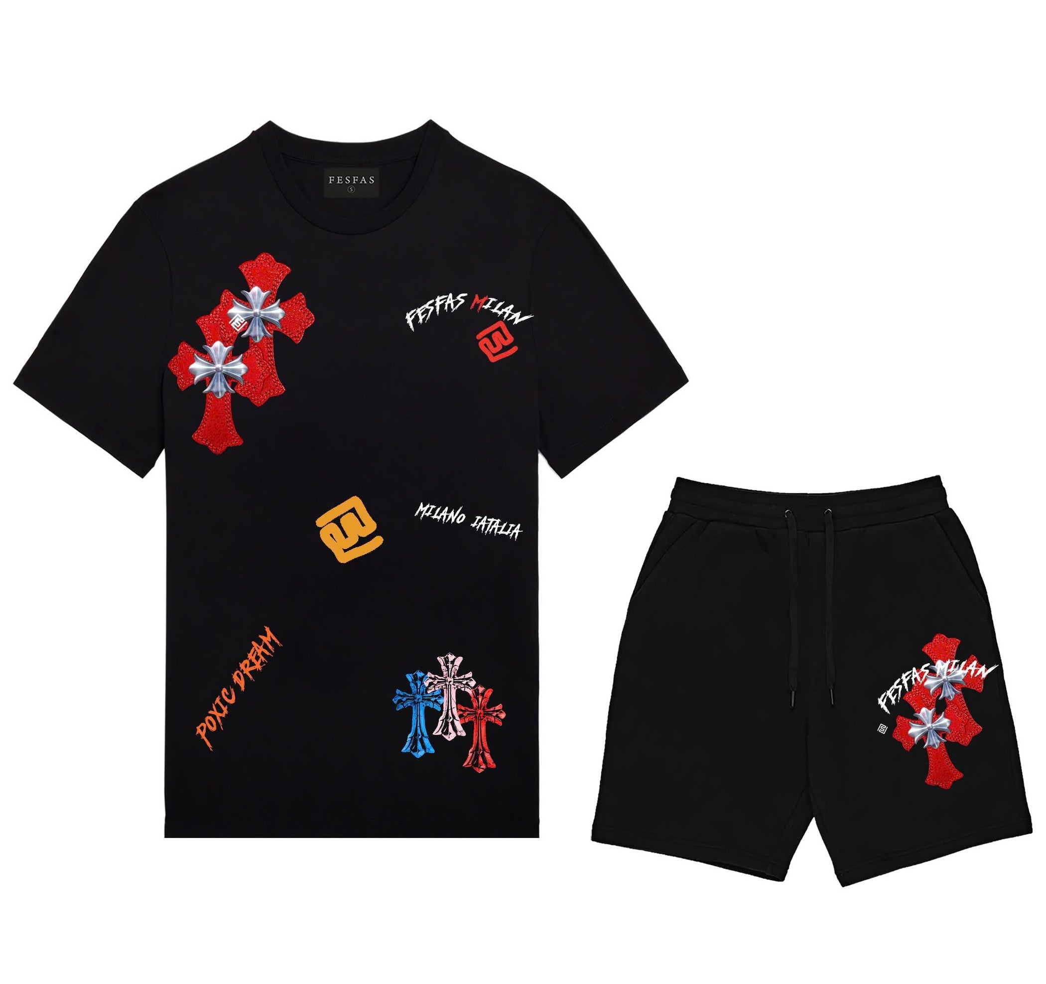 FesFas cross-print T-shirt Set | Black | Men