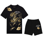 FesFas golden horse-print T-shirt Set | Black