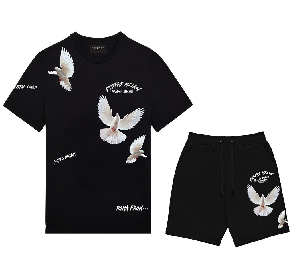 FesFas pigeons-print T-shirt Set | Black