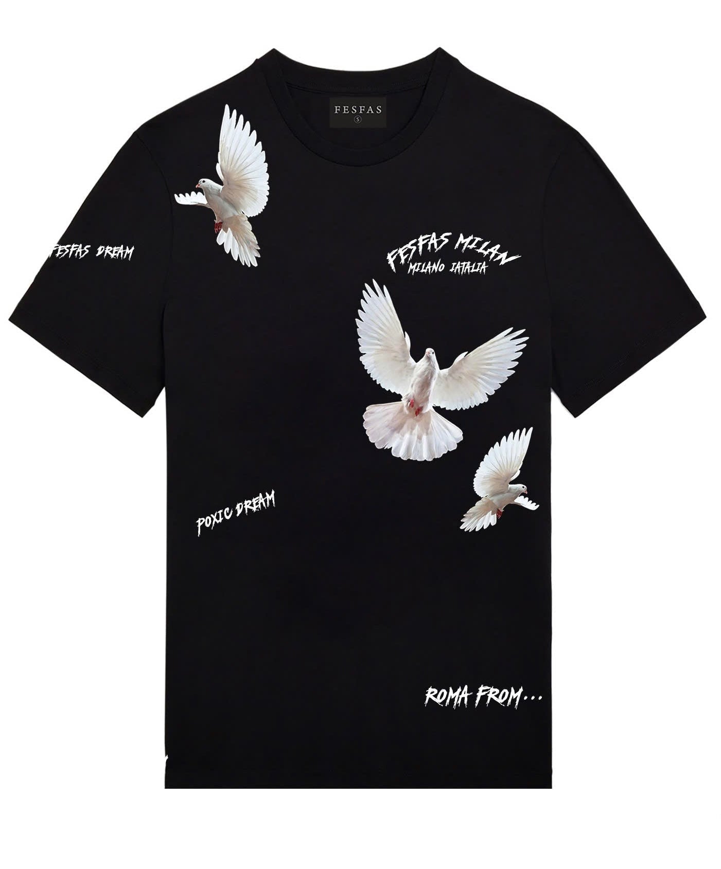 FesFas pigeons-print T-shirt | Black