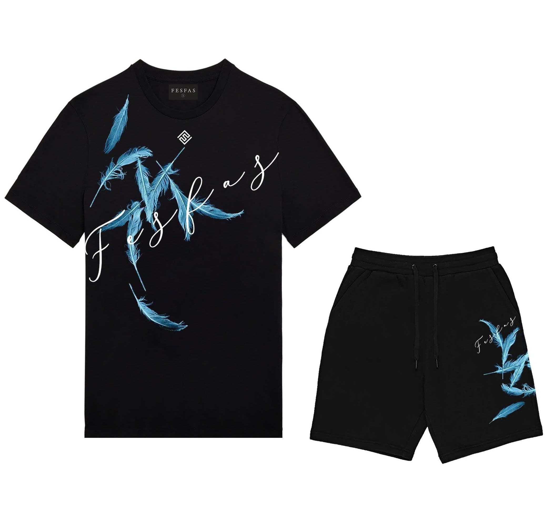 FesFas feathers-print T-shirt Set | Black