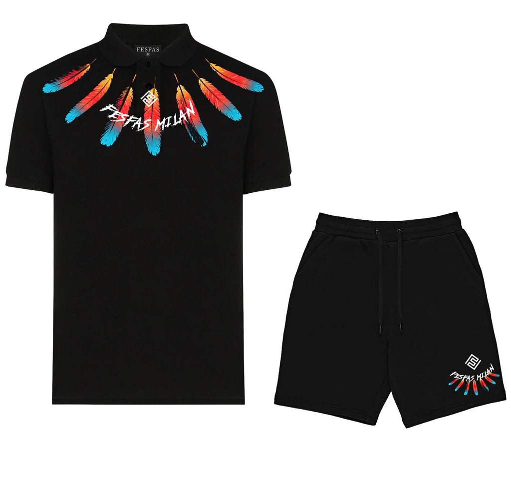 FesFas feathers-print Polo Set | Black
