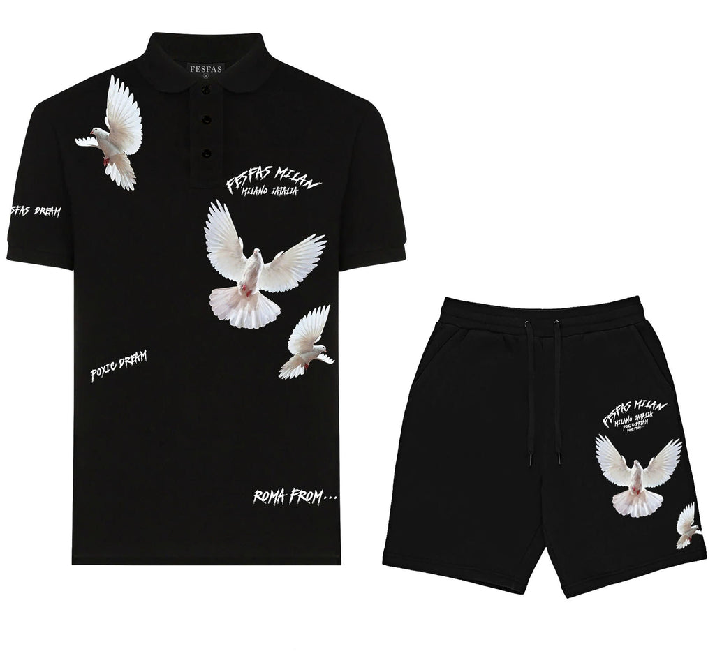 FesFas pigeons-print Polo Set | Black