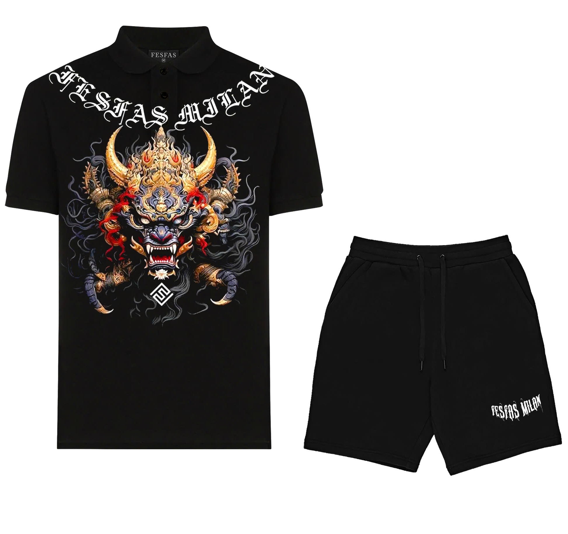 FesFas dragon-print Polo Set | Black