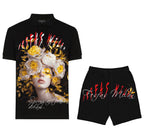 FesFas flower goddess-print Polo Set | Black
