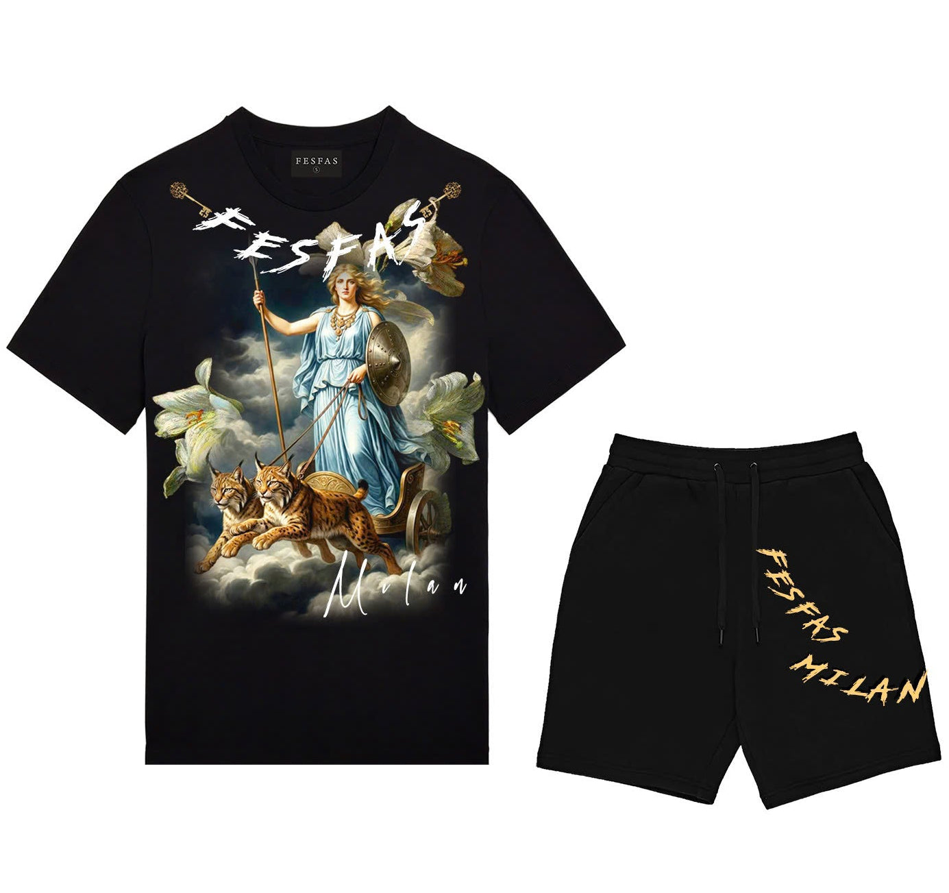 FesFas Norse goddess-print T-shirt Set | Black | Men