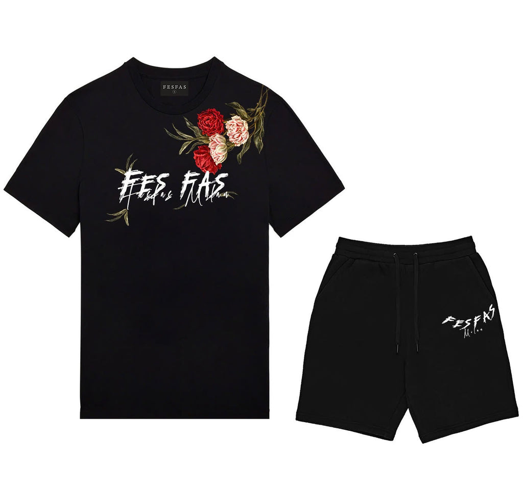 FesFas flowers-print T-shirt Set | Black