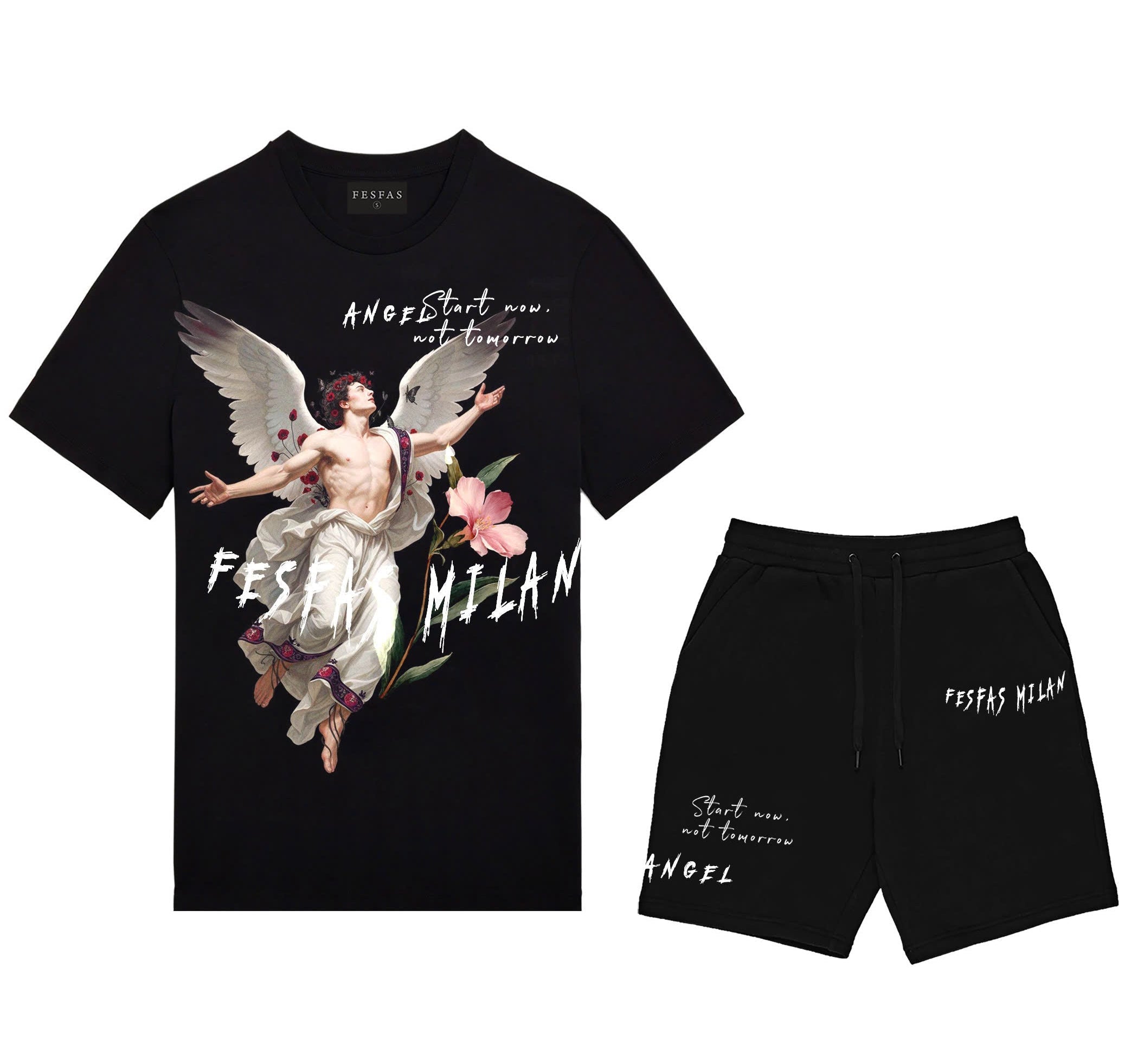 FesFas angel-print T-shirt Set | Black