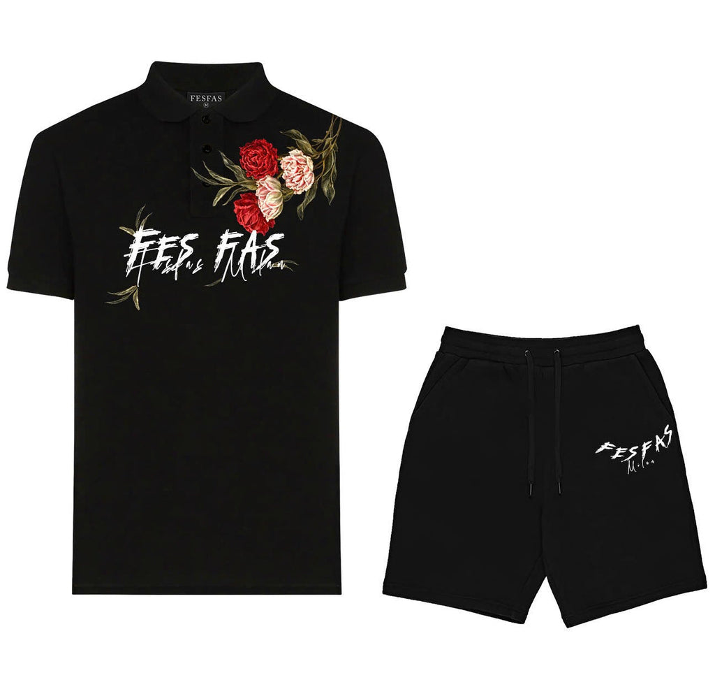 FesFas flowers-print Polo Set | Black