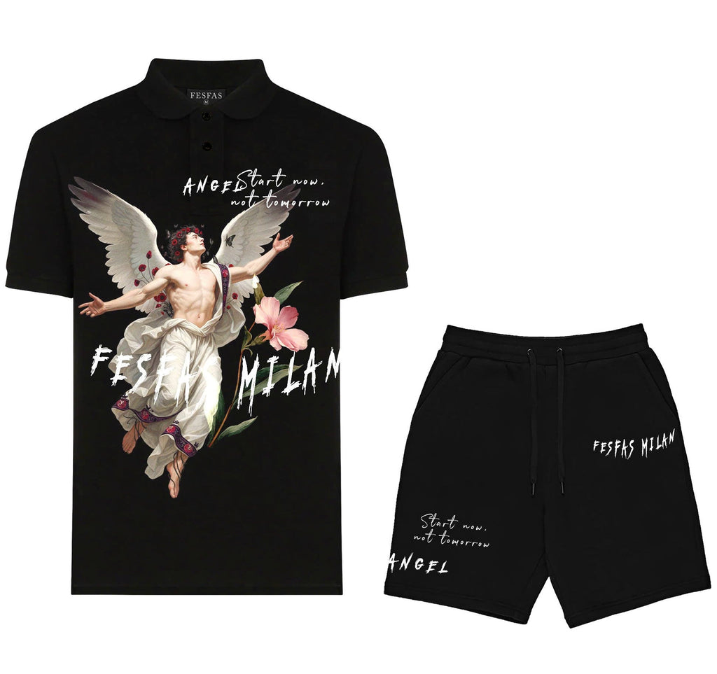 FesFas angel-print Polo Set | Black