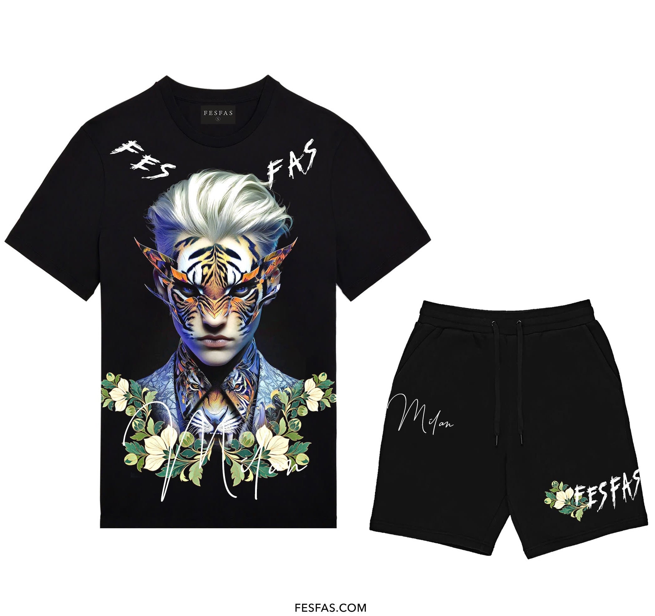 FesFas tiger spirit-print T-shirt Set | Black | Men